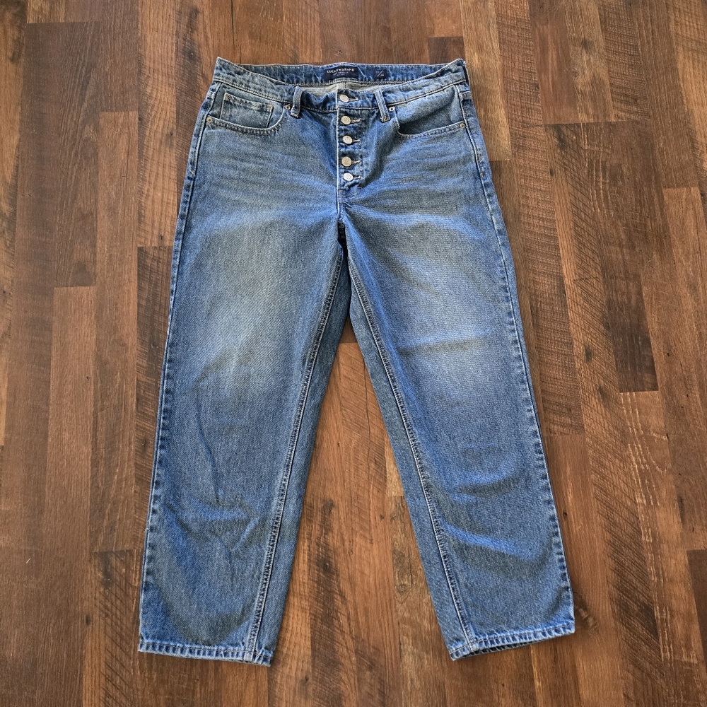 LUCKY BRAND Button Up Boyfriend Mid-Rise Relaxed Straight Medium Wash Jeans